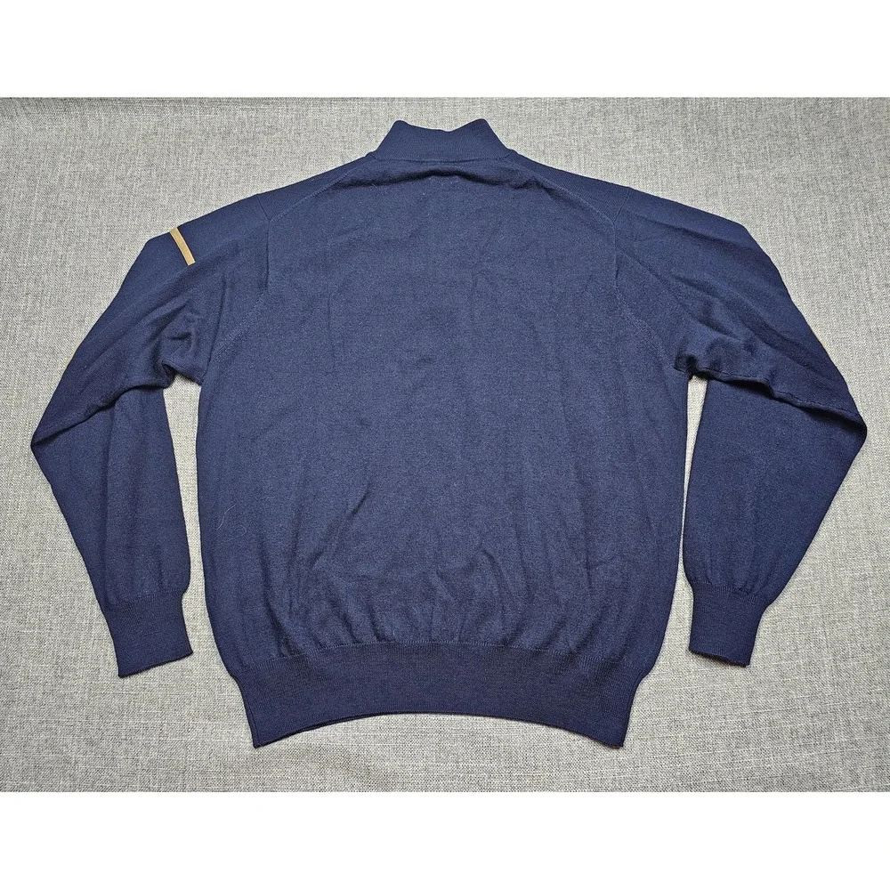 Peter Millar Sweater Mens Large Blue‎ Quarter Zip Wool Elbow Patches Mock Neck
